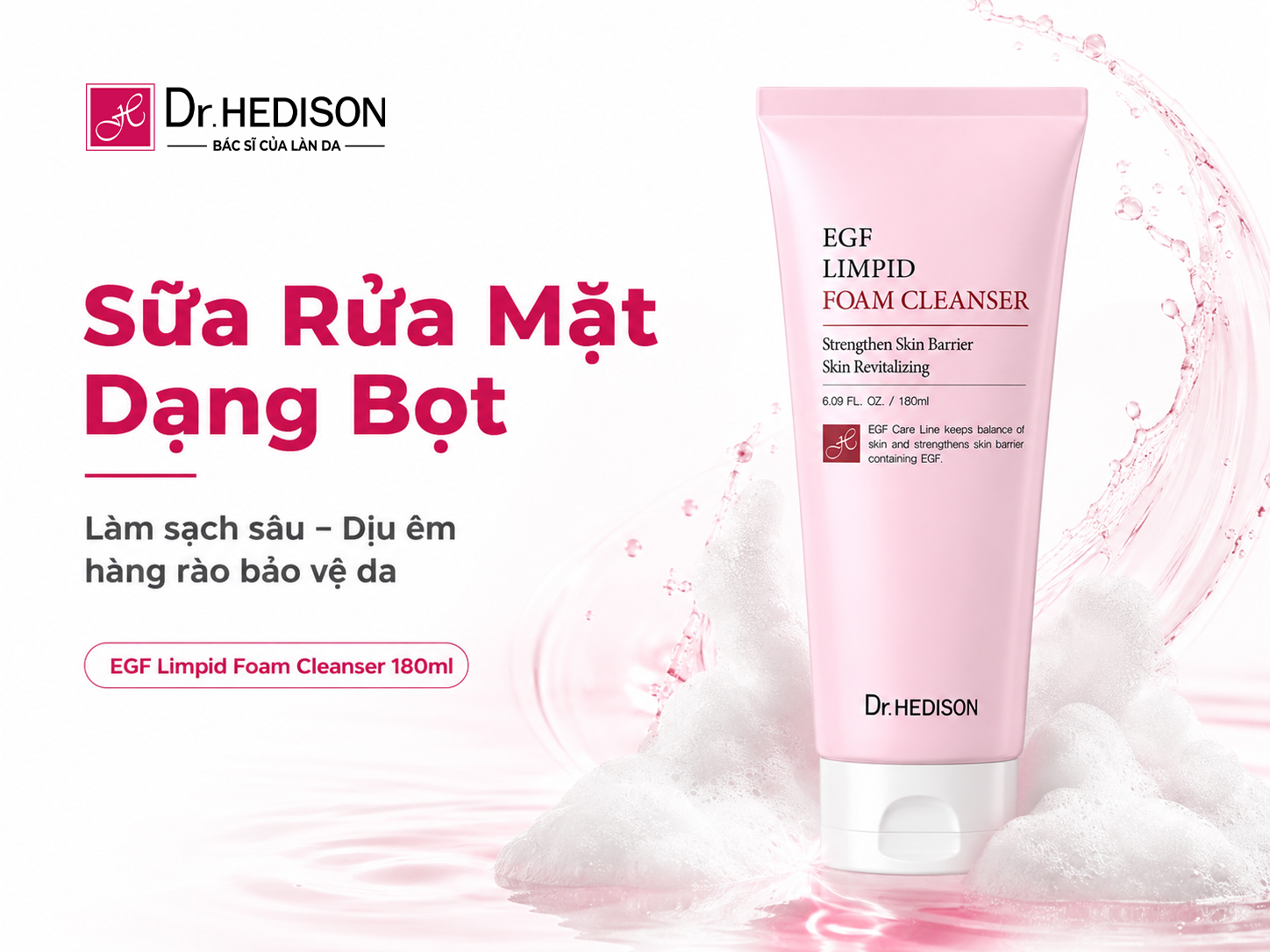 Sữa Rửa Mặt Dạng Bọt Hỗ Trợ Tái Tạo Da EGF Limpid Foam Cleanser (180ml)
