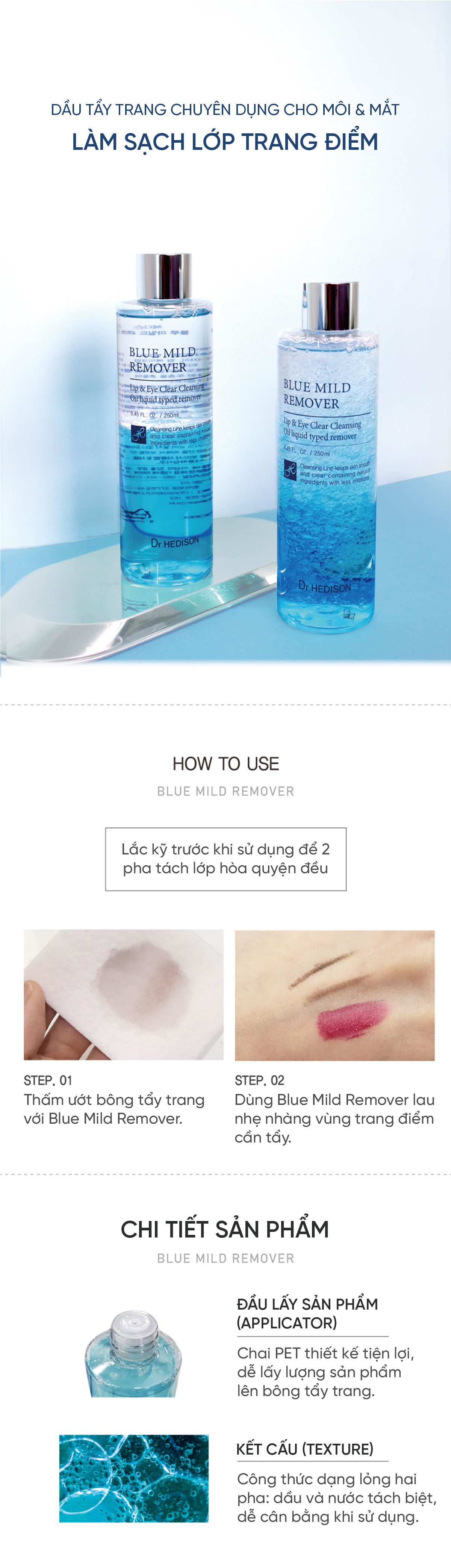 Dung dịch tẩy trang 2 thành phần Blue Mild Remover (250ml)