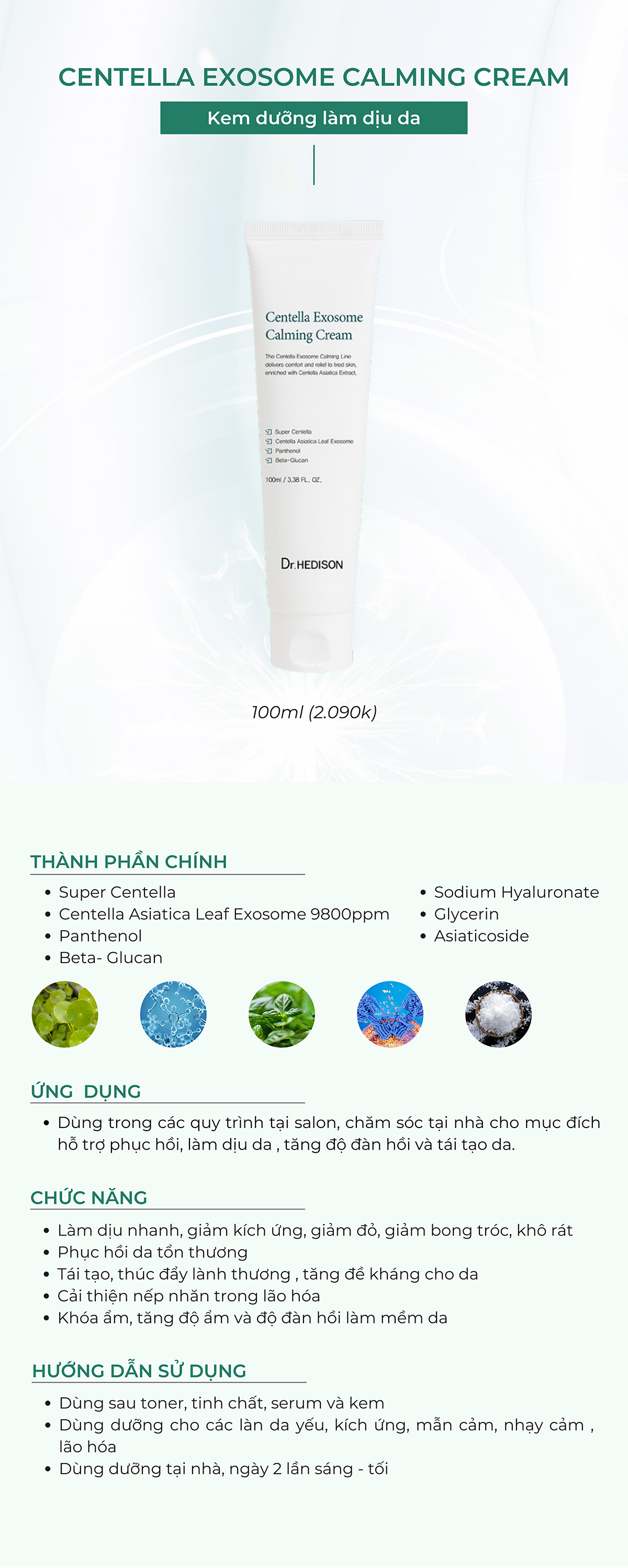 Kem dưỡng làm dịu da Centella Exosome Calming Cream 100ml