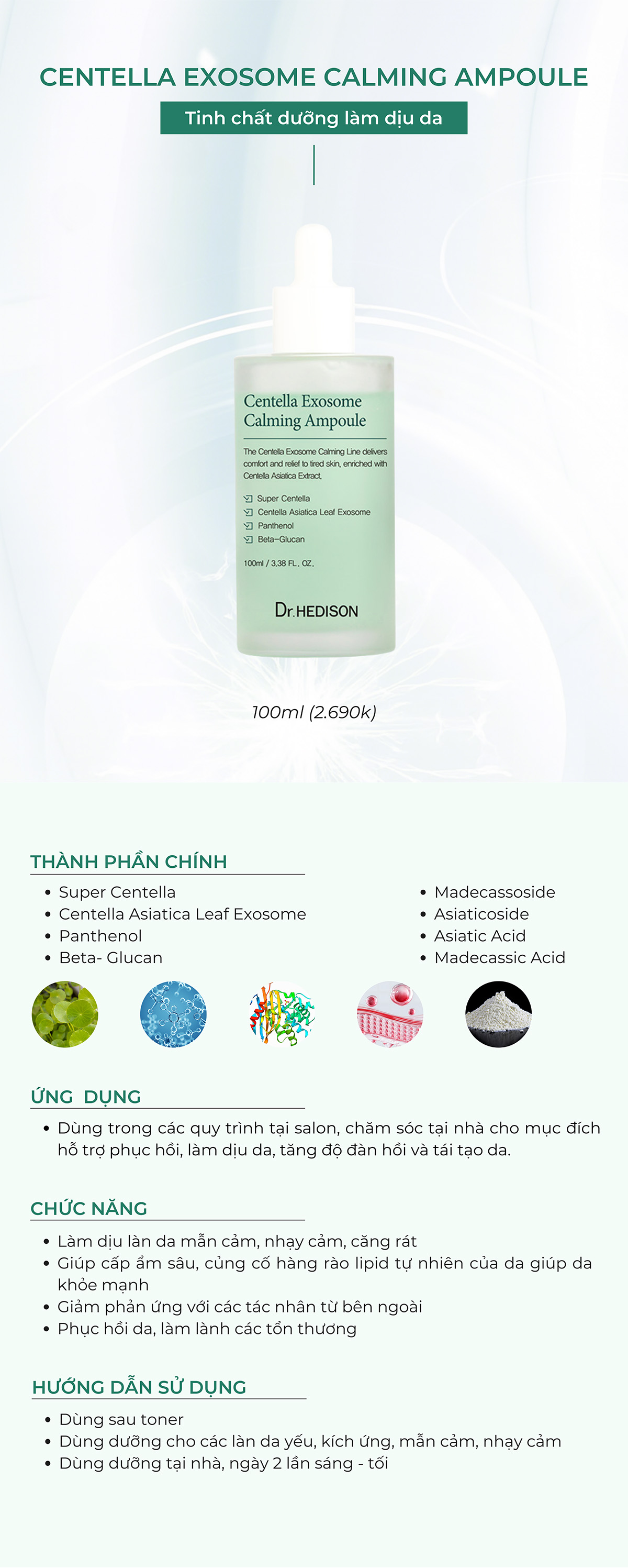 Tinh chất dưỡng làm dịu da Centella Exosome Calming ampoule 100ml