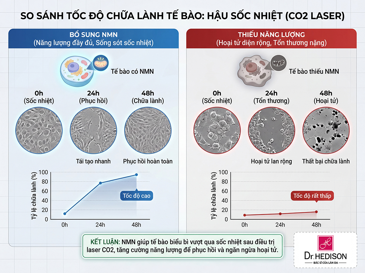 NMN giúp tế bào biểu bì vượt qua sốc nhiệt sau tác động Laser CO2