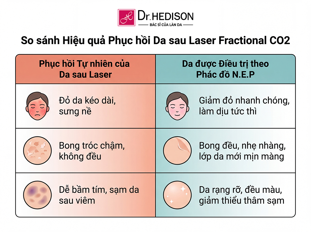 So sánh hiệu quả phục hồi da sau Laser CO2 Fractional
