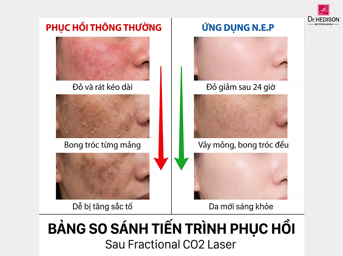 So sánh kết quả phục hồi lâm sàng sau Laser CO2 Fractional