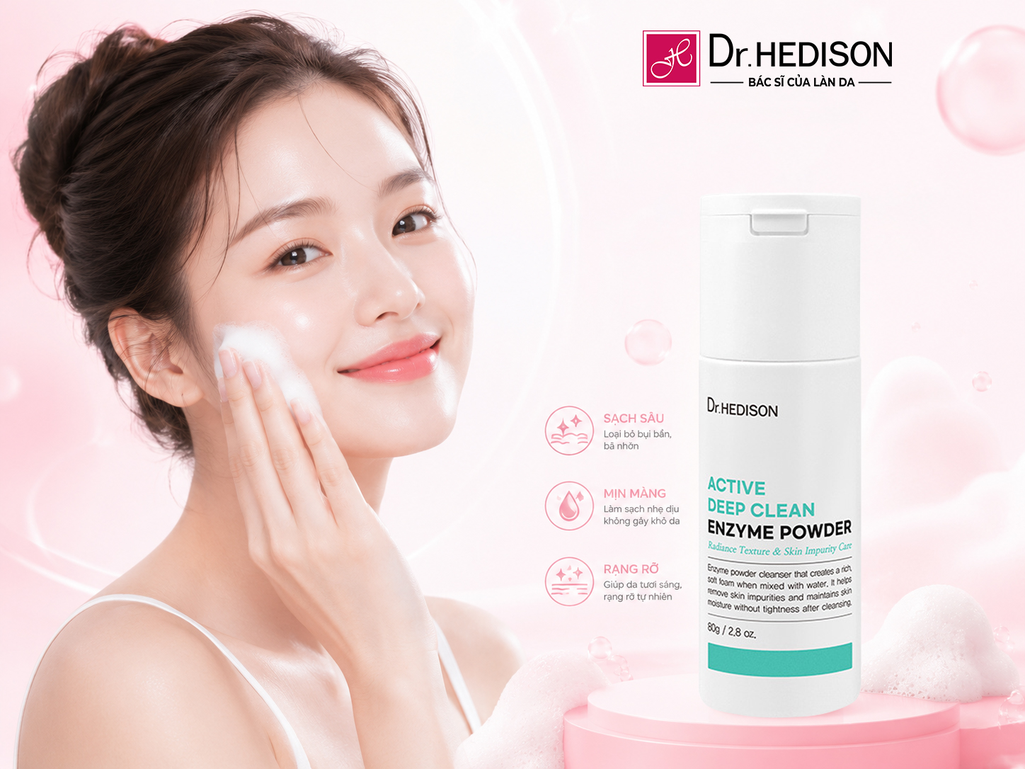 Dr.HEDISON, Active Deep Clean Enzyme Powder, bột rửa mặt enzyme, tẩy tế bào chết sinh học, làm sạch sâu, dược mỹ phẩm Hàn Quốc, chăm sóc da clinic, phục hồi da treatment