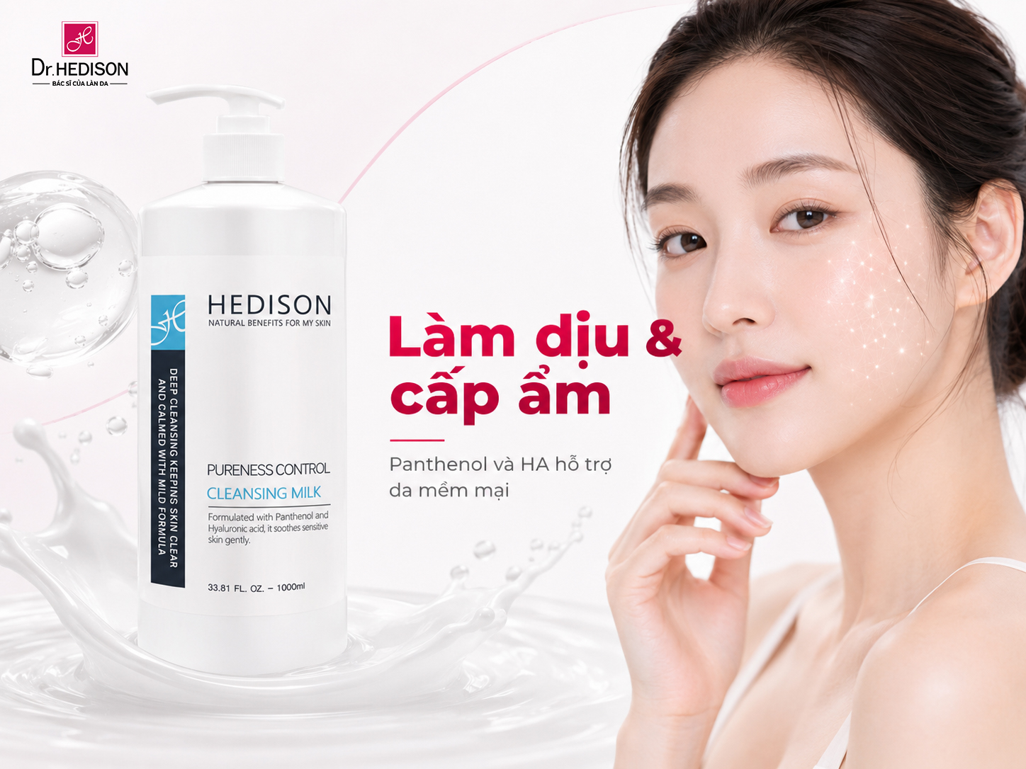Sữa Rửa Mặt Tẩy Trang Dr.HEDISON Pureness Control Cleansing Milk (1000ml) – Giải Pháp Làm Sạch Chuyên Sâu Cho Spa & Clinic