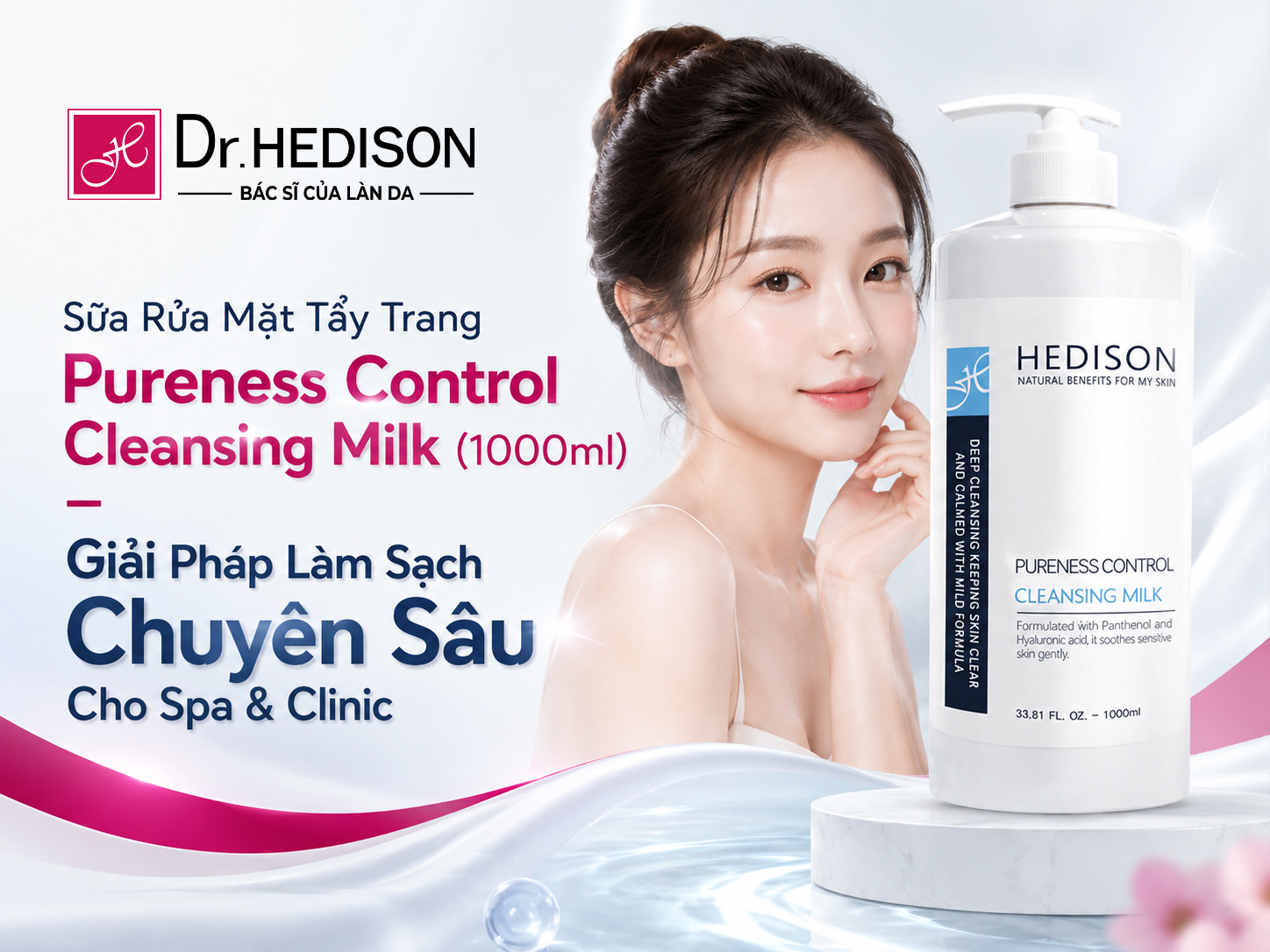 Sữa Rửa Mặt Tẩy Trang Dr.HEDISON Pureness Control Cleansing Milk (1000ml) – Giải Pháp Làm Sạch Chuyên Sâu Cho Spa & Clinic