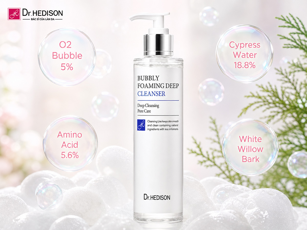 Giải Mã Cơ Chế Làm Sạch Sâu Dành Riêng Cho Da Dầu Mụn Dr.HEDISON Bubbly Foaming Deep Cleanser